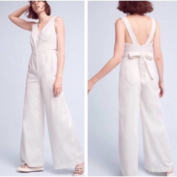 Anthropologie Pants - Anthropologie Chino White Wide Leg Jumpsuit Size 4P
